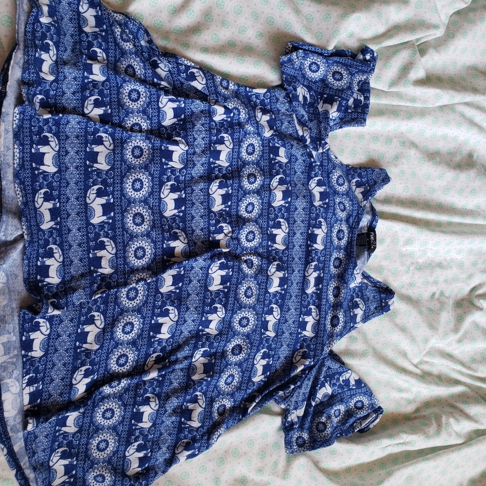 Rue 21 Elephant Print Off The Shoulder Shirt